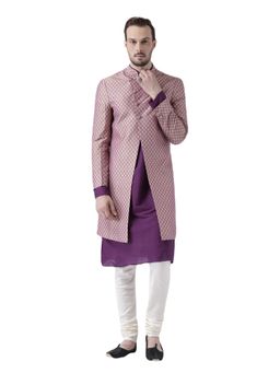 KISAH - Mens Purple Sherwani Churidar Kurta (Set of 3)