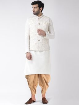 KISAH - Men Off White Nehru Jacket Dhoti Kurta (Set of 3)