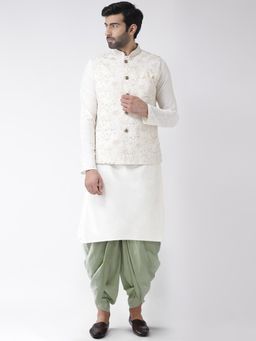KISAH - Men Off White Nehru Jacket Dhoti Kurta (Set of 3)