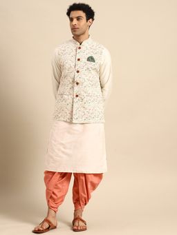 KISAH - Men Multi Color Printed Nehru Jacket Dhoti Kurta