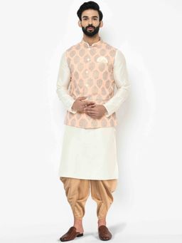 KISAH - Men Peach Nehru Jacket Dhoti Kurta (Set of 3)
