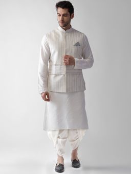 KISAH - Men Cream Nehru Jacket Dhoti Kurta (Set of 3)