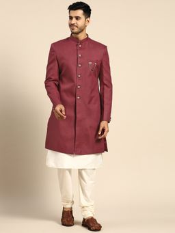 KISAH - Mens Maroon Sherwani Churidar Kurta (Set of 3)