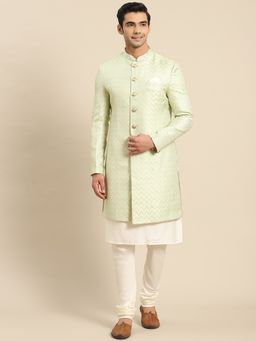 KISAH - Mens Green Sherwani Churidar Kurta (Set of 3)