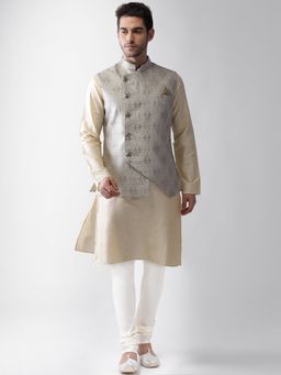 KISAH - Men Grey Nehru Jacket Churidar Kurta (Set of 3)