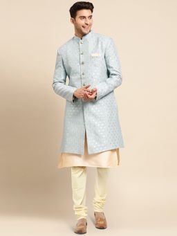 KISAH - Mens Blue Sherwani Churidar Kurta (Set of 3)