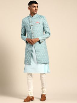 KISAH - Mens Blue Sherwani Churidar Kurta (Set of 3)