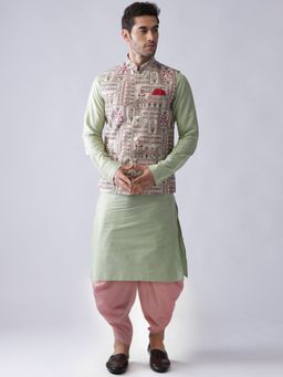 KISAH - Men Multi Color Printed Nehru Jacket Dhoti Kurta