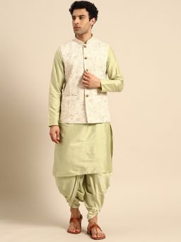 KISAH - Men Off White Nehru Jacket Dhoti Kurta (Set of 3)