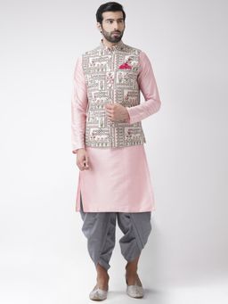 KISAH - Men Multi Color Printed Nehru Jacket Dhoti Kurta