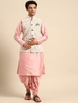 KISAH - Men Multi Color Printed Nehru Jacket Dhoti Kurta