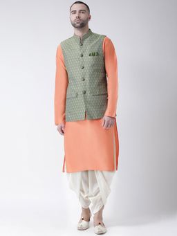 KISAH - Men Green Nehru Jacket Dhoti Kurta (Set of 3)
