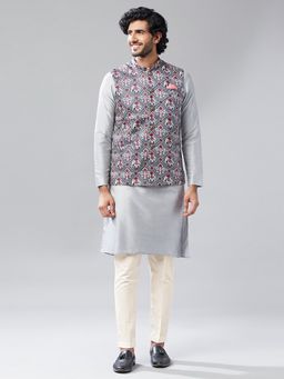 KISAH - Men Grey Nehru Jacket Trouser Kurta (Set of 3)
