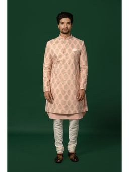 KISAH - Mens Peach Sherwani Churidar Kurta (Set of 3)