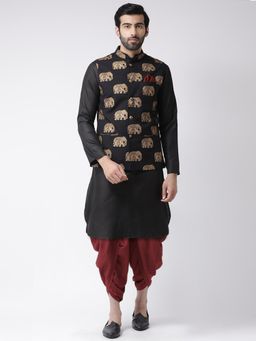 KISAH - Men Black Nehru Jacket Dhoti Kurta (Set of 3)