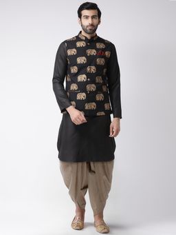 KISAH - Men Black Nehru Jacket Dhoti Kurta (Set of 3)