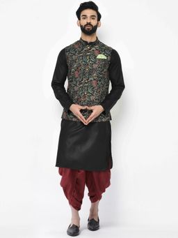KISAH - Men Multi Color Printed Nehru Jacket Dhoti Kurta