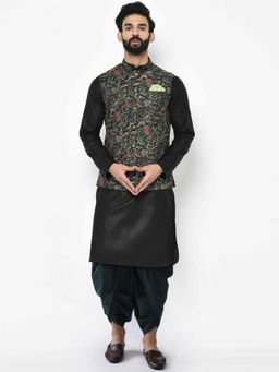 KISAH - Men Multi Color Printed Nehru Jacket Dhoti Kurta