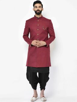 KISAH - Mens Maroon Sherwani Dhoti Kurta (Set of 3)