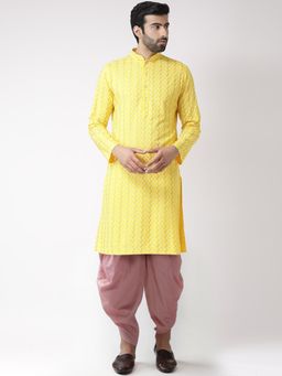KISAH - Men Yellow Kurta Dhoti (Set of 2)
