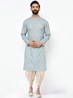 KISAH - Men Blue Printed Cotton Blend Kurta Dhoti Set with Ethnic Motifs