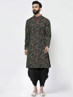 KISAH - Men Black Printed Kurta Dhoti