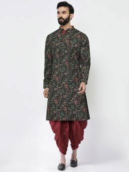 KISAH - Men Black Printed Kurta Dhoti