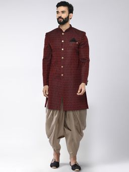KISAH - Mens Maroon Sherwani Dhoti (Set of 2)