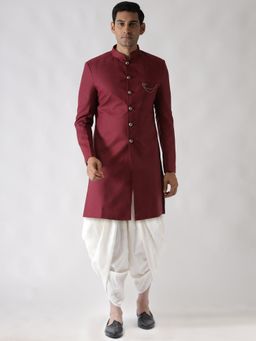 KISAH - Mens Maroon Sherwani Dhoti (Set of 2)