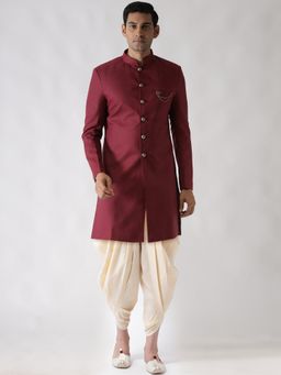 KISAH - Mens Maroon Sherwani Dhoti (Set of 2)
