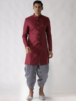KISAH - Mens Maroon Sherwani Dhoti (Set of 2)