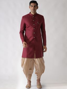KISAH - Mens Maroon Sherwani Dhoti (Set of 2)