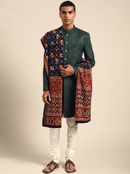 KISAH - Mens Green Sherwani Churidar (Set of 3)