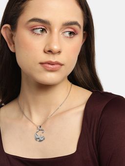 Carlton London - Set Of 2 Silver Plated Cat Pendant With Chain For Couples