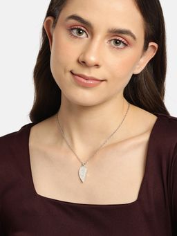 Carlton London - Set Of 2 Silver Plated Oxidised Friend Broken Heart Pendant With Chain For Couples