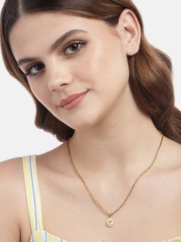 Carlton London - Gold Plated Cz Engrave Love Enamel Pendant With Chain