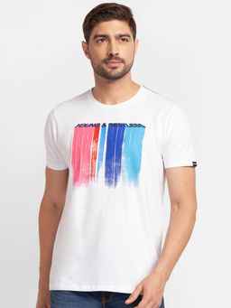Spykar - White Cotton Half Sleeve Printed Casual T-Shirt for Men