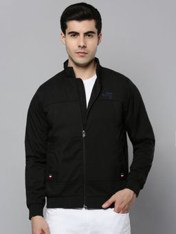 SHOWOFF - Mens Stand Collar Black Solid Open Front Jacket