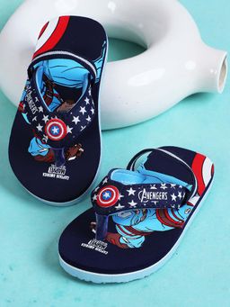 Kidsville - Captain America Printed Navy Blue Flipflops with Strap for Boys