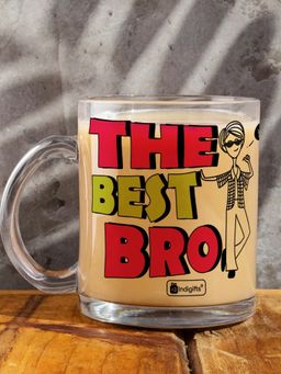 Indigifts - Coffee Mug Transparent Glass The Best Bro Printed Transperant Glass Mug, Glass For Coffee