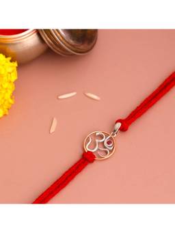 KuberBox - Om Ruby 925 Sterling Silver Rakhi cum Pendant