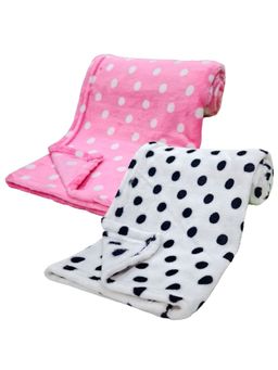 BRANDONN - New Born Baby Hooded Wearable Dots Printed Multipurpose Blanket-Multi-Color (Pack of 2)
