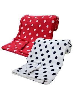BRANDONN - New Born Baby Hooded Wearable Dots Printed Multipurpose Blanket-Multi-Color (Pack of 2)