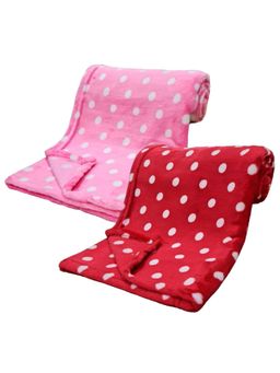 BRANDONN - New Born Baby Hooded Wearable Dots Printed Multipurpose Blanket-Multi-Color (Pack of 2)