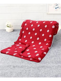 BRANDONN - New Born Baby Hooded Wearable Dots Printed Multipurpose Blanket-Red
