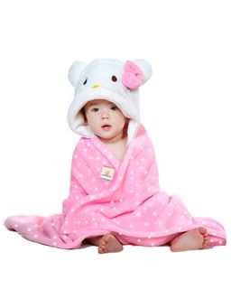 BRANDONN - New Born Baby Hooded Wearable Dots Printed Multipurpose Blanket-Pink