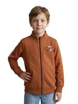 Monte Carlo - Boys Brown Regular Fit Stand Collar Printed Jacket