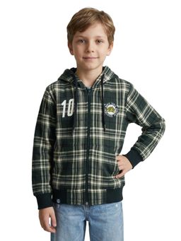 Monte Carlo - Boys Black Regular Fit Hooded Check Jacket