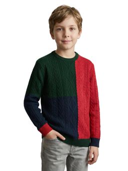 Monte Carlo - Boys Green Regular Fit Round Neck Self Design Sweater