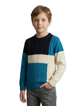 Monte Carlo - Boys Blue Regular Fit Round Neck Self Design Sweater